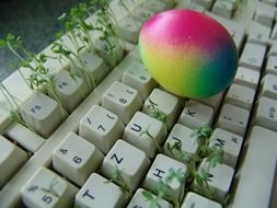 easter egg and greens on the keyboard