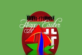 Green card with red painted egg for Easter
