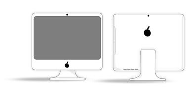 graphic image of a apple computer from front and back