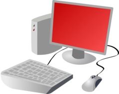 desktop computer with red filled screen, illustration