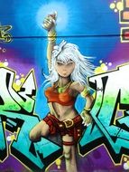 Colorful graffiti with the image of a girl