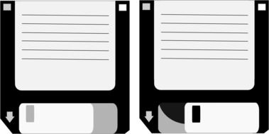 two drawn floppy disks