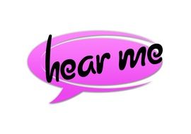 inscription "hear me" on a pink background
