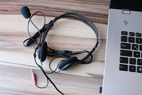 headphones and microphone and laptop