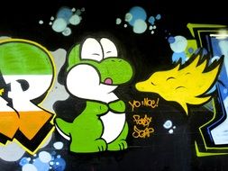 colorful cartoon graffiti on the wall