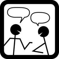 chat, stick men with speech bubbles, icon