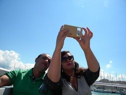 loving couple making selfie