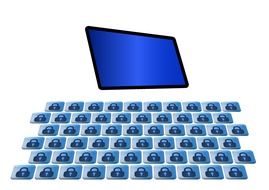 graphic image of a monitor with a blue screen and keyboard