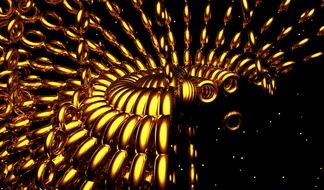 lot of golden rings at darkness, render