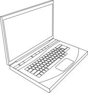 Black and white drawn sketch of a laptop