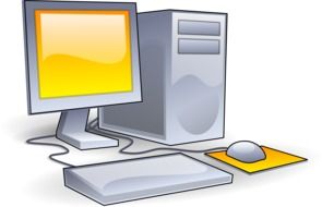 graphic image of a computer with yellow fragments