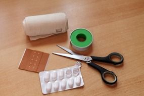 medical objects of patch tablets scissors