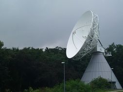 satellite dish on the background of green trees