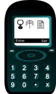 drawn mobile phone with icons on the screen