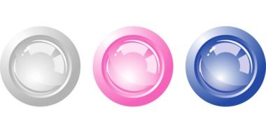 buttons white, purple and blue