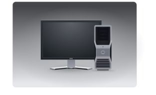 monitor and workstation on gray background