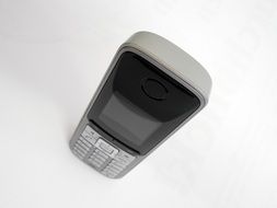 black and white telephone on a white background