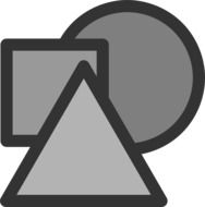 three grey geometric shapes