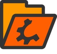 Opened orange folder with the black gear icon on it