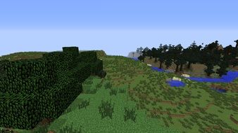 biome consisting of grass, hills, trees and water for a computer game minecraft