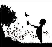 tree butterflies bou outlines black and white draft