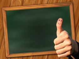 thumb up hand gesture at blackboard