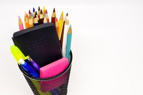 Colorful school supplies in box