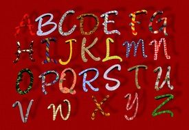 colorful letters on a red background