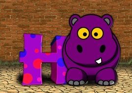 colorful hippo for the letter "H"