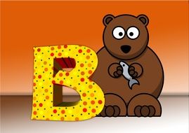 drawing of a bear near the letter