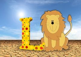 cartoon lion next to the letter L