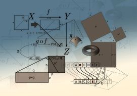 Formulas and geometric figures on a gray-blue background