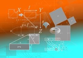 Formulas and geometric figures on a turquoise-yellow background