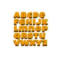 yellow 3d letters of the English alphabet on white background