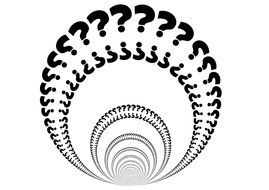 question marks and their reflection arranged by a spiral