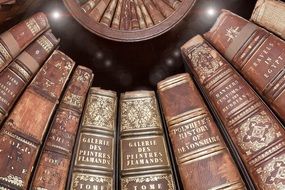 bookshelf with old books in the library