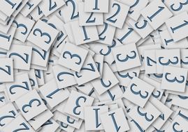 white cards with blue numbers