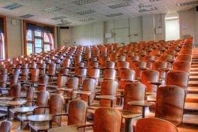 lecture room with brown chairs
