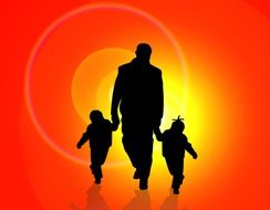 silhouette man and children drawing