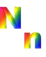 rainbow colored letters N and n