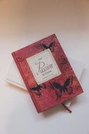 closed Red diary with butterflies drawings