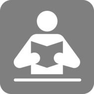 gray icon with a image of a man with a book