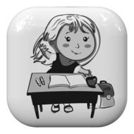 Black and white button of girl student learning at school