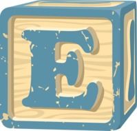 block game toy, alphabet letter e