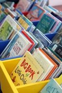 colorful children books in a store