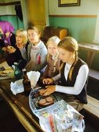 child girls eating in school, sweden
