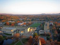 panoramic view of the university of massachusetts in the fall