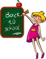 drawing of a girl writing on a school board