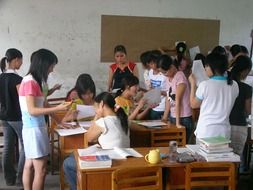 group of asian child girls in class