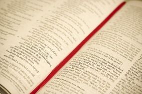 red bookmark in the book close-up